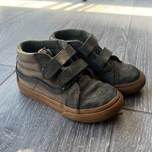 Army green with tan rubber sole vans shoes Velcro